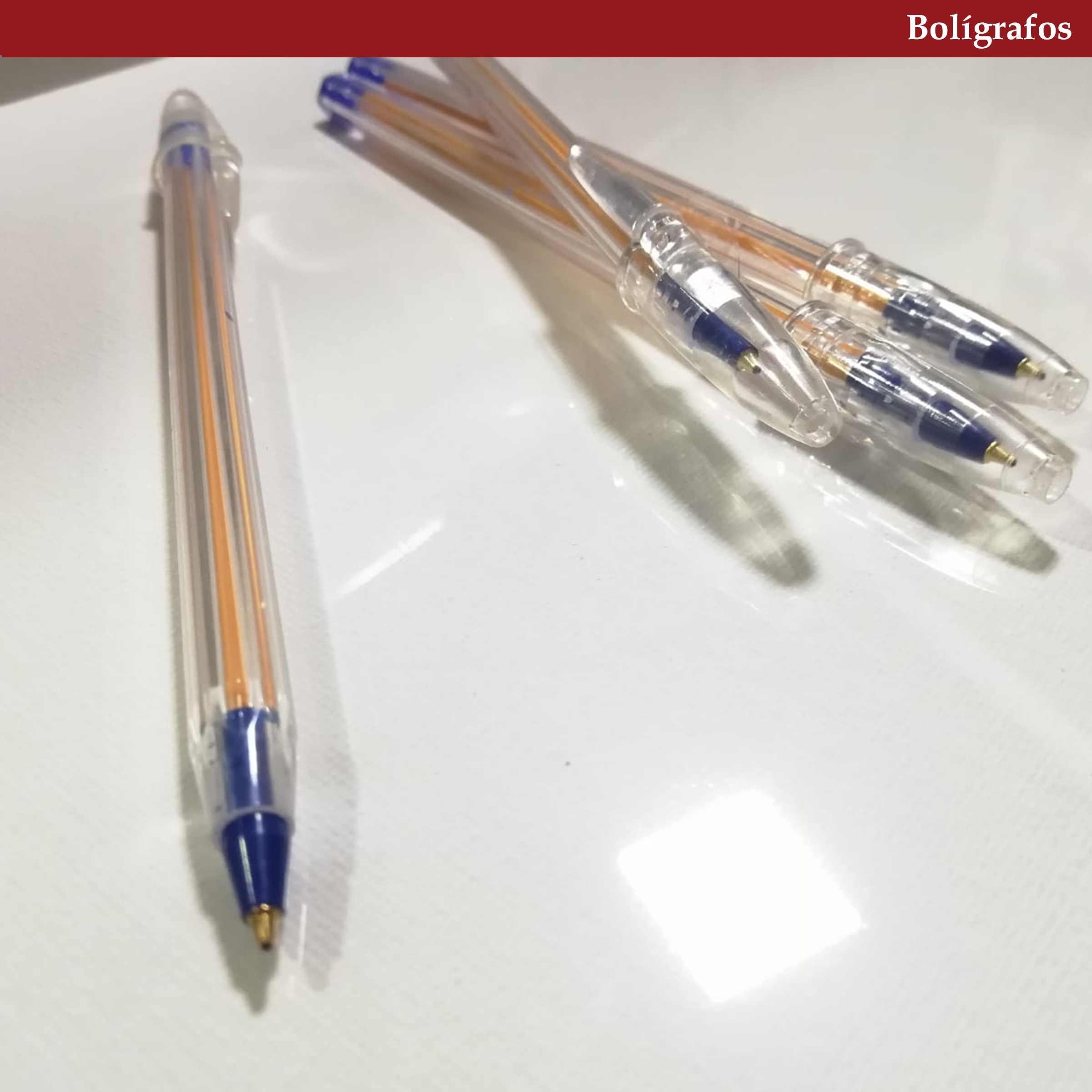 Tradineur - Set de 4 bolígrafos - Fabricado en plástico PVC - Tinta de  aceite - Punta de 1 mm - Color azul.
